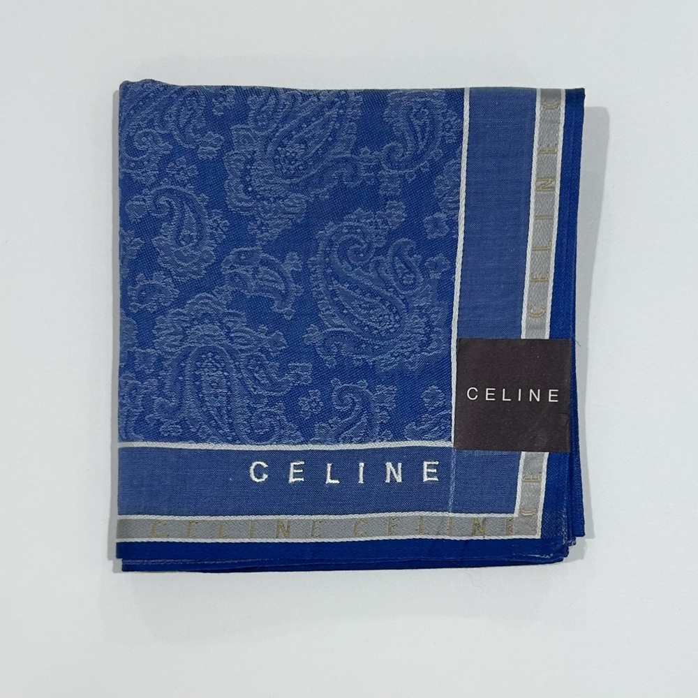 MAN HANDKERCHIEF CELINE Classic Blue Navy Paisley COTTON POCKET ART SQUARE 19”